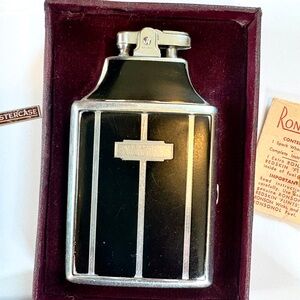 Vintage Ronson Art Deco Metal & Enamel Monogrammed Cigarette Lighter & Case